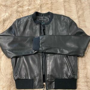 Kenneth Cole Black Leather Bomber Jacket